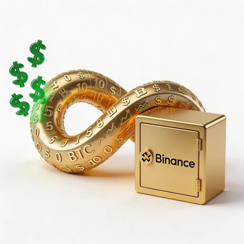 jimeng 2026 03 19 1646 画面描述： 纯白背景。一个金色的莫比乌斯环，上面刻满了细小的数字和交易符号。莫比...