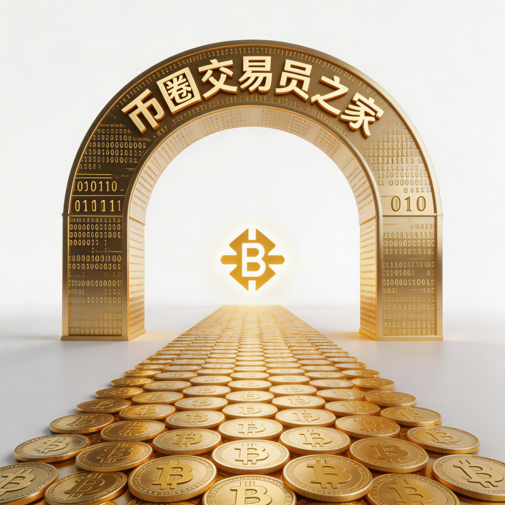 jimeng 2026 03 23 5618 画面描述： 纯白背景。一个巨大的、由代码组成的金色拱门，拱门上方清晰地刻着 （币...