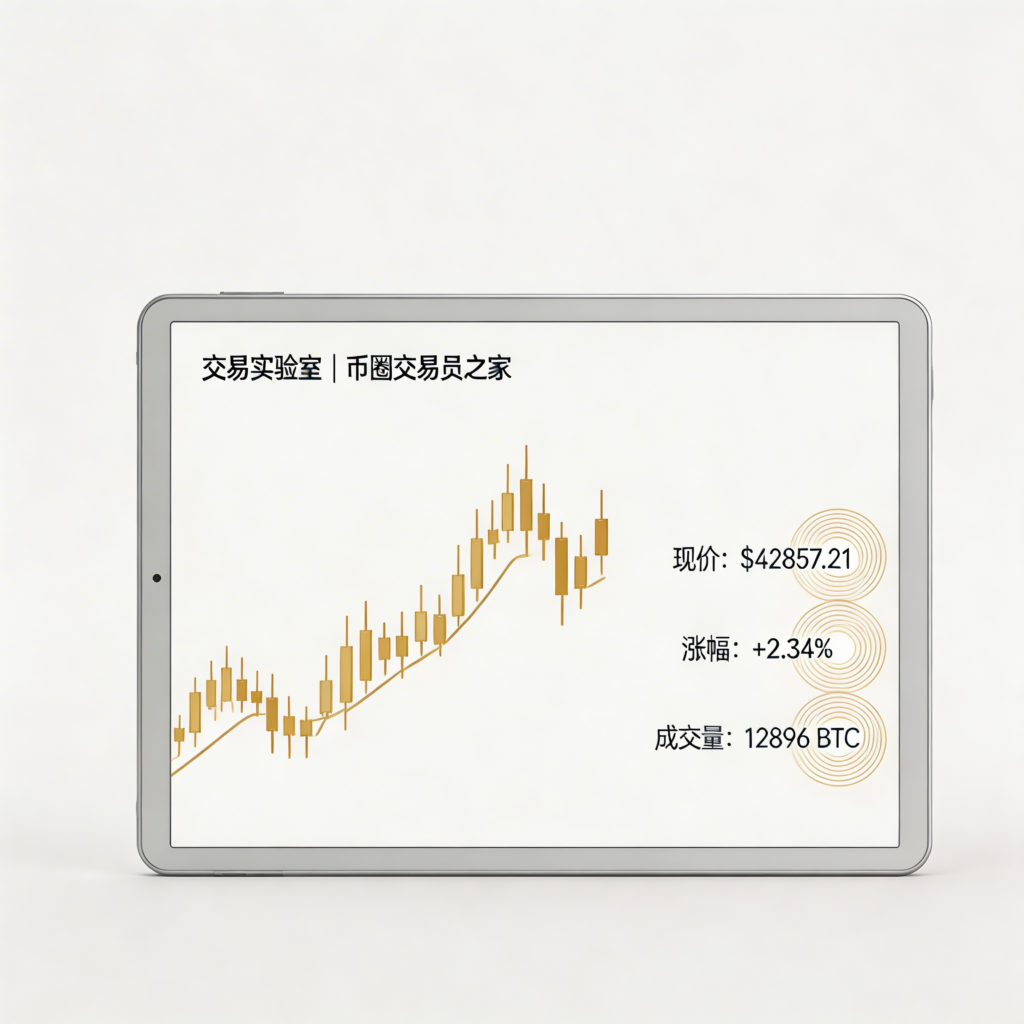 jimeng 2026 03 23 8825 画面描述： 纯白背景。一个极简的平板电脑界面，屏幕上运行着金色的 k 线图和灰色...