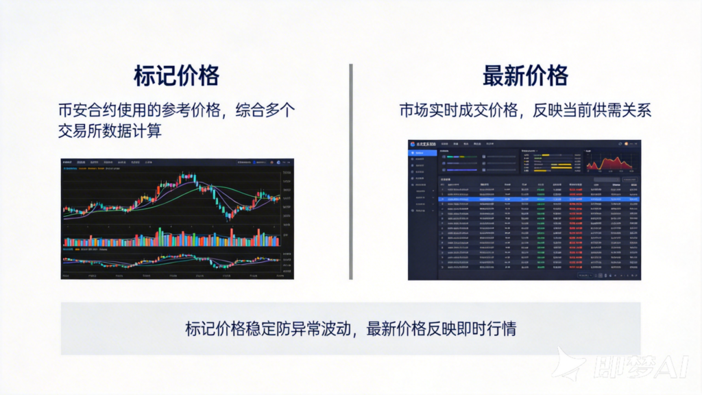 jimeng 2026 04 09 1702 帮我生成币安标记价格和最新价格的区别 白色主题图片