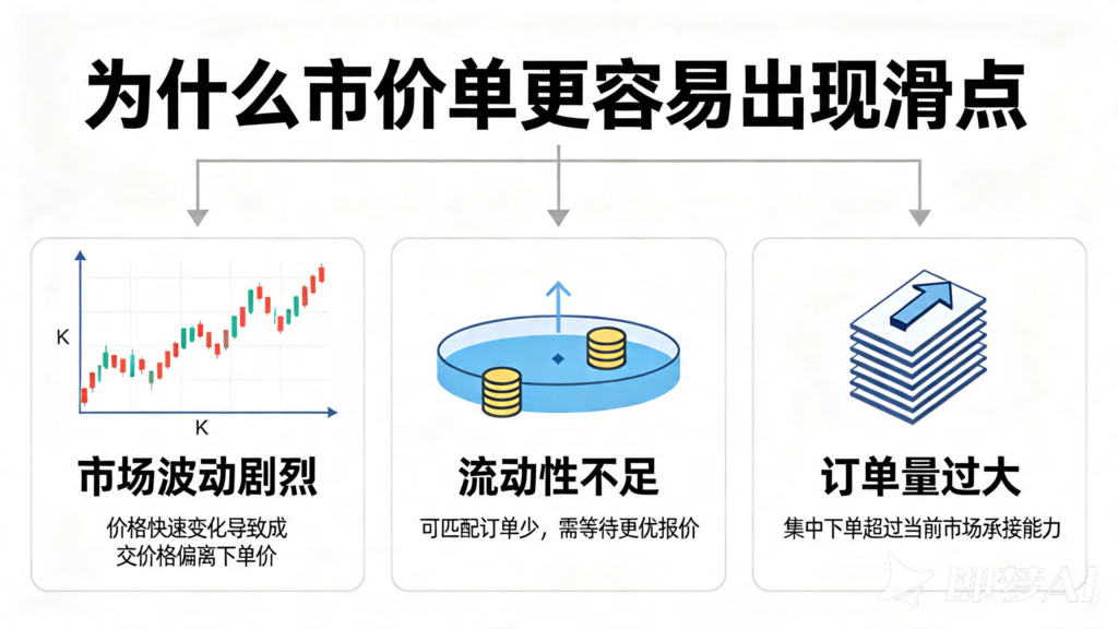 jimeng 2026 04 20 6957 帮我生成为什么市价单更容易出现滑点白色主题图片